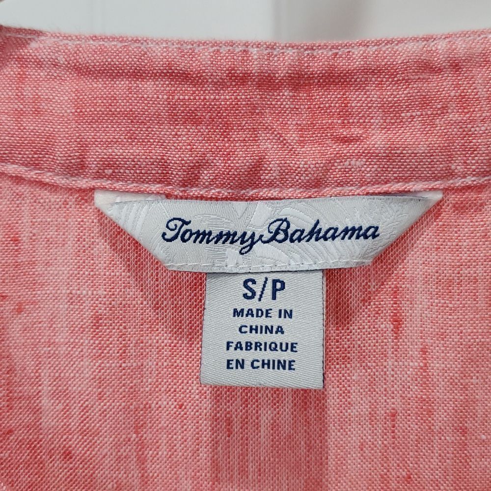 Tommy Bahama Sunset Salmon 100% Linen Embroidered Tunic Size Small - Picture 4 of 6